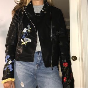 Floral Embroidered biker jacket